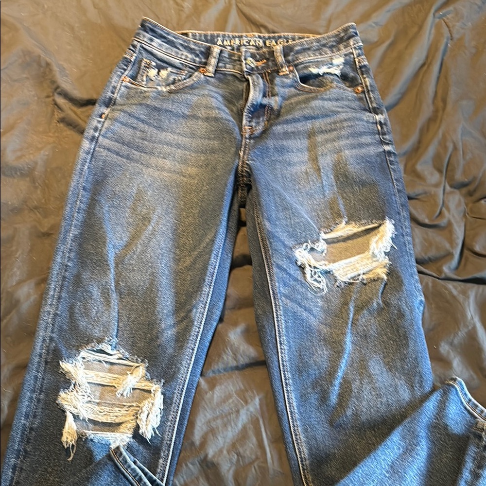 American Eagle Outfitters Blue Distressed Straight Leg Jeans